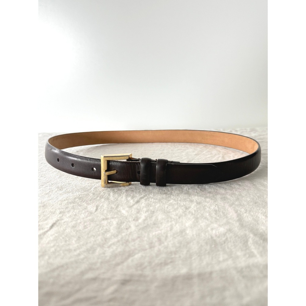 Nordstrom Belt Large Brown Italian Calfskin Leather Classic Gold Buckle‎